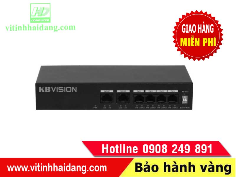 Switch PoE 4 Port Kbvision KX-ASW04-P2 (Hỗ Trợ 2 Cổng Mạng Uplink)